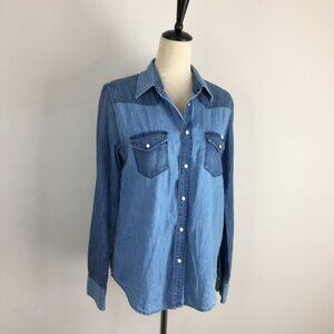 MOTHER Snap Button ALL My EX'S Picking Up The Piece Long Sleeve Chambray Shirt